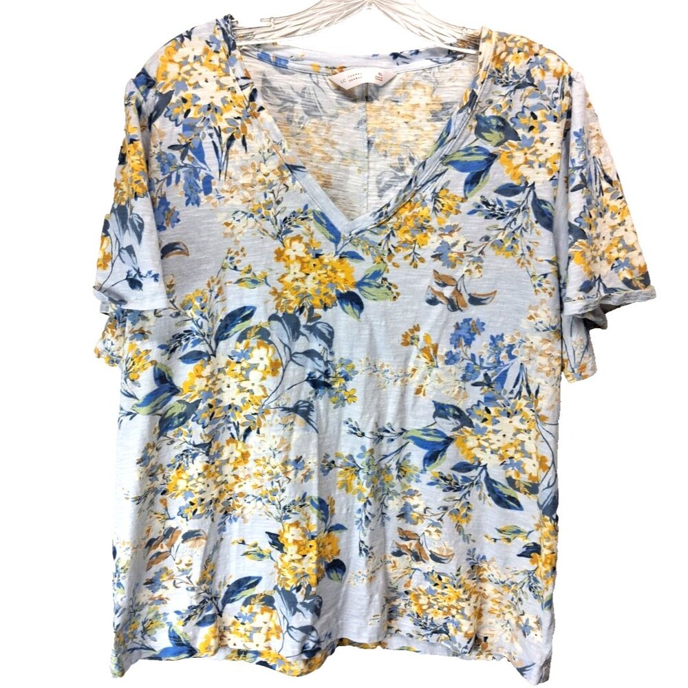 Lauren Conard Women's Cottage Floral Print Flurry Short Sleeve Chic Top  Size XL
